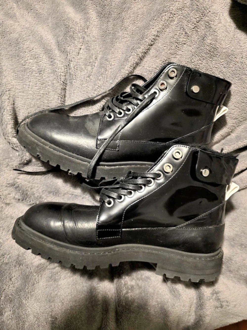 Jimmy Choo Voyager/F Black Patent Leather Heated Combat Boots (Size 43)